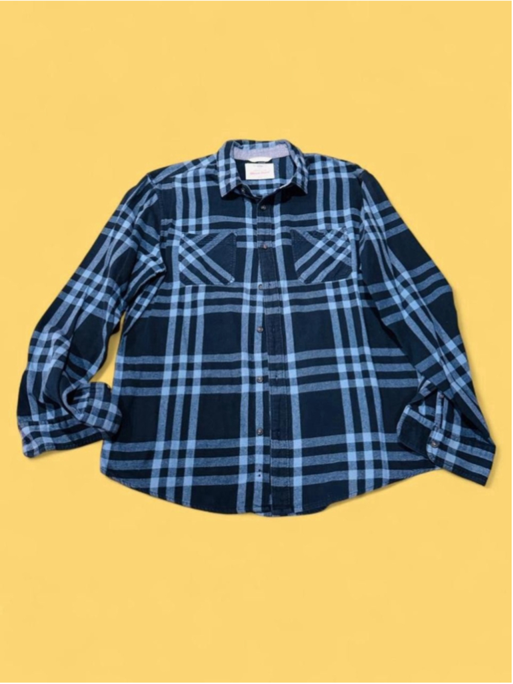 Urban Pipeline Ultimate Flannel Blue Black Plaid Shirt Men L 100% Cotton Outdoor